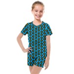 0059 Comic Head Bothered Smiley Pattern Kids  Mesh Tee and Shorts Set