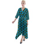 0059 Comic Head Bothered Smiley Pattern Quarter Sleeve Wrap Front Maxi Dress