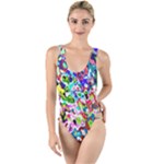 Colorful paint texture                                                  High Leg Strappy Swimsuit