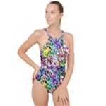 Colorful paint texture                                                   High Neck One Piece Swimsuit