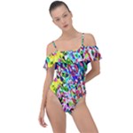 Colorful paint texture                                                   Frill Detail One Piece Swimsuit