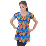 Fruit Texture Wave Fruits Puff Sleeve Tunic Top