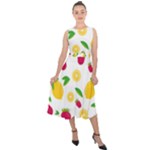 Strawberry Lemons Fruit Midi Tie-Back Chiffon Dress