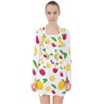 Strawberry Lemons Fruit V-neck Bodycon Long Sleeve Dress