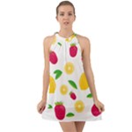 Strawberry Lemons Fruit Halter Tie Back Chiffon Dress