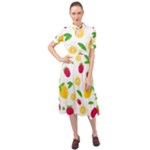 Strawberry Lemons Fruit Keyhole Neckline Chiffon Dress