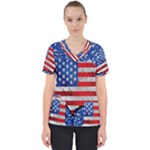 Usa-map-and-flag-on-cement-wall-texture-background-design-1591646654pet Women s V-Neck Scrub Top