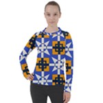 Shapes on a blue background                                                         Women s Pique Long Sleeve Tee