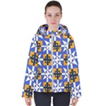 Shapes on a blue background                                                          Women s Hooded Puffer Jacket