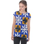 Shapes on a blue background                                                          Cap Sleeve High Low Top