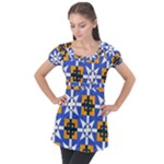 Shapes on a blue background                                                          Puff Sleeve Tunic Top