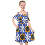 Shapes on a blue background                                                       Kids  Cut Out Shoulders Chiffon Dress