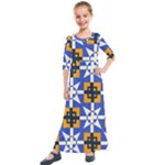 Shapes on a blue background                                                          Kids  Quarter Sleeve Maxi Dress