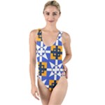 Shapes on a blue background                                                         High Leg Strappy Swimsuit