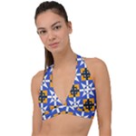 Shapes on a blue background                                                        Halter Plunge Bikini Top
