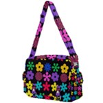 Colorful flowers on a black background pattern                                                         Buckle Multifunction Bag