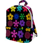 Colorful flowers on a black background pattern                                                        Zip Up Backpack