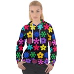 Colorful flowers on a black background pattern                                                         Women s Overhead Hoodie