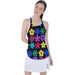 Colorful flowers on a black background pattern                                                           Racer Back Mesh Tank Top