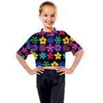 Colorful flowers on a black background pattern                                                          Kids Mock Neck Tee