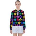 Colorful flowers on a black background pattern                                                           Women s Tie Up Sweat