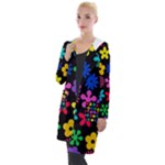 Colorful flowers on a black background pattern                                                           Hooded Pocket Cardigan