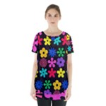 Colorful flowers on a black background pattern                                                                Skirt Hem Sports Top