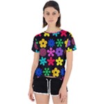 Colorful flowers on a black background pattern                                                           Open Back Sport Tee