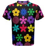 Colorful flowers on a black background pattern                                                            Men s Cotton Tee
