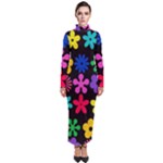 Colorful flowers on a black background pattern                                                              Turtleneck Maxi Dress