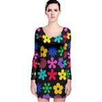 Colorful flowers on a black background pattern                                                            Long Sleeve Velvet Bodycon Dress