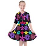 Colorful flowers on a black background pattern                                                         Kids  All Frills Chiffon Dress