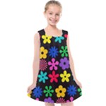 Colorful flowers on a black background pattern                                                         Kids  Cross Back Dress