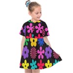 Colorful flowers on a black background pattern                                                        Kids  Sailor Dress