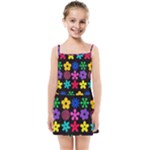 Colorful flowers on a black background pattern                                                           Kids Summer Sun Dress