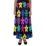 Colorful flowers on a black background pattern                                                          Flared Maxi Skirt