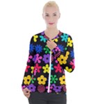 Colorful flowers on a black background pattern                                                          Casual Zip Up Jacket