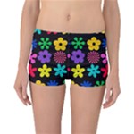Colorful flowers on a black background pattern                                                                Reversible Boyleg Bikini Bottoms