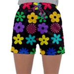 Colorful flowers on a black background pattern                                                           Women s Satin Sleepwear Sleeve Shorts