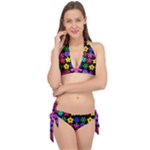 Colorful flowers on a black background pattern                                                            Tie It Up Bikini Set