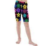 Colorful flowers on a black background pattern                                                          Kids  Mid Length Swim Shorts