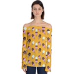 Ice cream on an orange background pattern                                                          Off Shoulder Long Sleeve Top