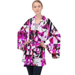 Pink Checker Graffiti  Long Sleeve Velvet Kimono 