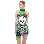 Deathrock Skull Halter Asymmetric Satin Top