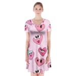 Emoji Heart Short Sleeve V-neck Flare Dress