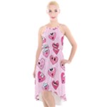 Emoji Heart High-Low Halter Chiffon Dress 