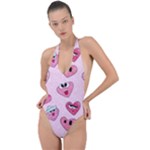 Emoji Heart Backless Halter One Piece Swimsuit