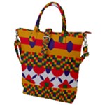 Red flowers and colorful squares                                                               Buckle Top Tote Bag