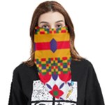 Red flowers and colorful squares                                                             Face Covering Bandana (Triangle)
