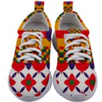 Red flowers and colorful squares                                                               Kids Athletic Shoes